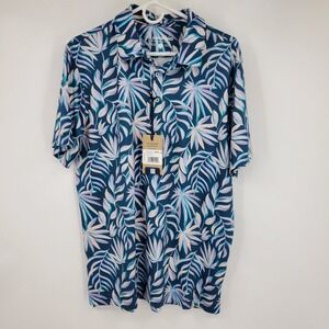 NWT Chubbies The Balmy Breeze Performance Polo 2.0 Tropical Leaf Print Large